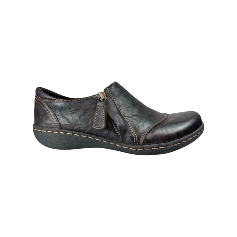 Clarks Ashland Palm Leather Slip On Comfort Shoes Brown Loafers Size 5.5 Office